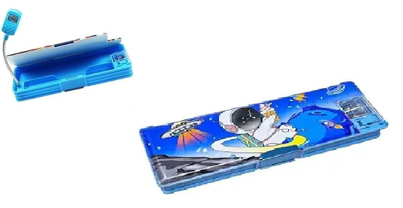 YBN Multipurpose Magnetic Pencil Box with LED Lamp Light & 2 Side Compartment for Girls & Boys for School Birthday Gift Big Size Cartoon Printed Stylish Pen Case for Kids (Navy Blue)-picture-26