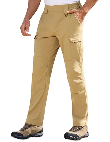 MOURCE Męskie spodnie trekkingowe, lekkie, szybkoschnące, z 7 kieszeniami, na kemping, do wędkowania, Jasny khaki., 32W / 30L