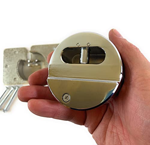 Image of Puck Lock with Hasp and Mounting Hardware, Round Padlock, Bolt on Security. Steel