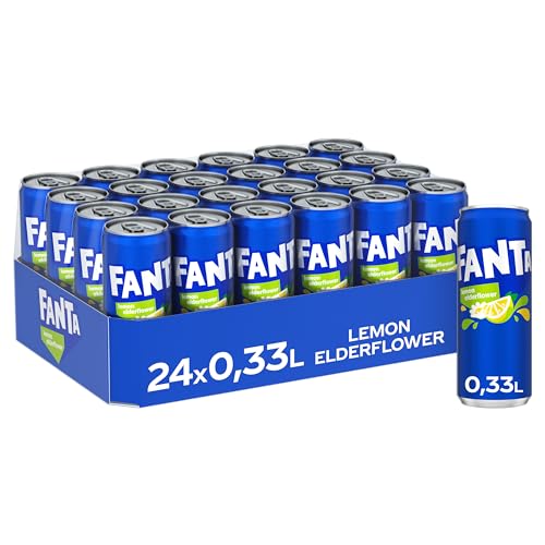 Fanta Lemon & Elderflower - Mischung aus Zitrone und sommerlicher Holunderblüte - mit intensivem Fruchtgeschmack - prickelndes Erfrischungsgetränk in Einweg Dosen (24 x 330 ml)