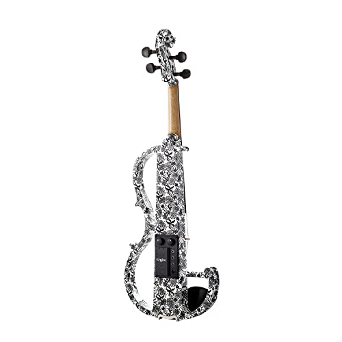 Image of Kinglos. Visual-Art Advanced Electric Violin 4 /4 Full Size Ebony Fittings | Kit Incl. Case Bow Shoulder Rest Aux Cable Spare Bridge Strings - Solid Wood White Grey Silent Fiddle Set for Adults Beginner
