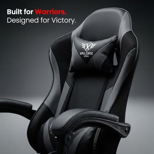 Image of Warrior Gaming & Office Ergonomic Chair | Vegan Leather | High Back 135 Recliner | Adjustable Height & Linkage Armrest | Lumbar Support | 360 Swivel | 3 Year Warranty (Grey)