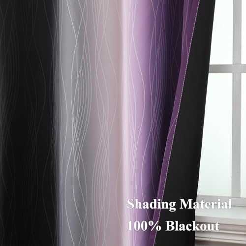 Estelar Textiler Black and Purple Blackout Curtains 54 Inch Length, Full Light Blocking Gradient Grommet Drapes for Kitchen, Thermal Insulated Ombre Curtains for Bedroom, 42Wx54L, 2 Panels