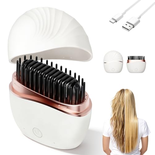 Image of Mini Hair Straightener Rechargeable Mini Cordless Hair Straightener Portable Hair Straighteners Hot Comb USB Rechargeable Heated Styling Brush 2 Heat Settings Travel Hair Straighteners- White
