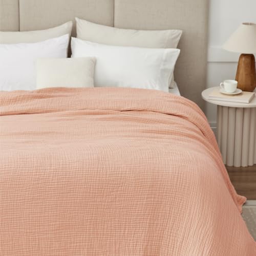 Image of 100% Cotton Muslin Blanket Twin 60 inch x 80 inch, Breathable and Lightweight Cotton Twin Blankets for Couch, Soft Cooling Summer Gauze Blanket for Adults All Season, Dusty Pink