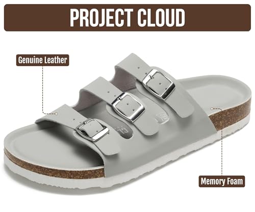 Image of Project Cloud 100% Genuine Leather Summer Sandals for Women 2026 - Memory Foam & Cork Footbed Beach Vacation Essentials Womens Sandals Comfortable Lightweight Slides for Women Footwear (Capri)
