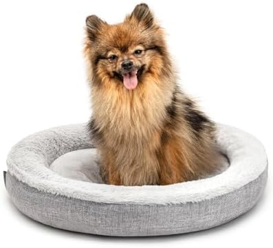 lionto Round Dog Bed Cushion for Dogs Sofa Dog Bed with Donut Sha...