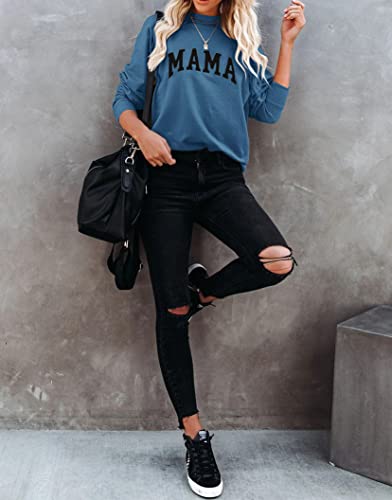Image of Dressmine Womens Long Sleeve Mama Sweatshirts Fall Crew Neck Mom Shirts Cute Graphic Tees Pullover Hoodies