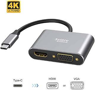 USB C to HDMI VGA Adapter,Type C to VGA+HDMI (Thunderbolt 3 Compatible) Adapter