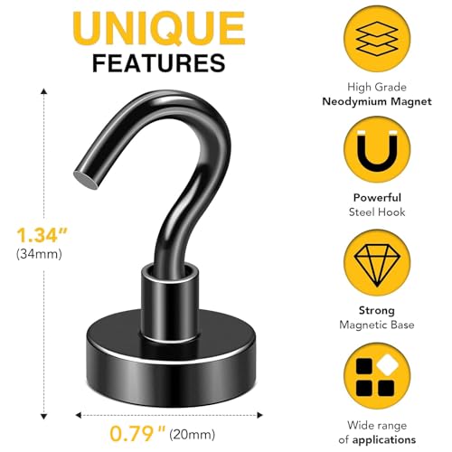 Image of DIYMAG Magnetic Hooks,50lbs Heavy Duty Magnets with Hook Black 6 Pack | Rare Earth N52 2026 Cruise Cabin Ship Essentials for Fridge Hanging Classroom Beach Vacation Kitchen Grills Home Must Have