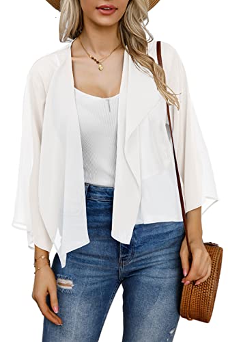 Womens Summer Tops Casual Short Sleeve Kimono Beach Cover Ups Duster Cardigans (White,3Xl) #TOP15