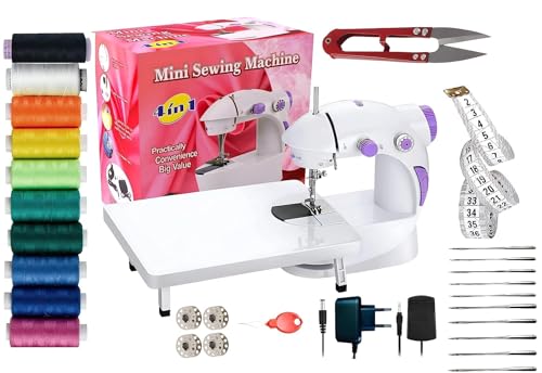 CATIVE Mini Sewing Machine with Table Set | Tailoring Machine | Hand Sewing Machine with extension table, foot pedal, adapter, White With Fully Loaded Sewing Kit