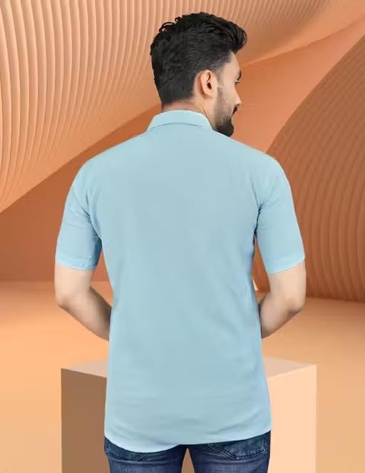 Image of Wonder World Men Shirt 1 Pack Short Sleeve Solid Pattern Lightweight Casual Formal Top