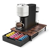Coffee Pod Drawer Organizer for Nespresso Vertuo, Patented Flexible Slot Design Holds Up to 40 Large Capsules, Rustic Wood Look, Fits Under Coffee Machines