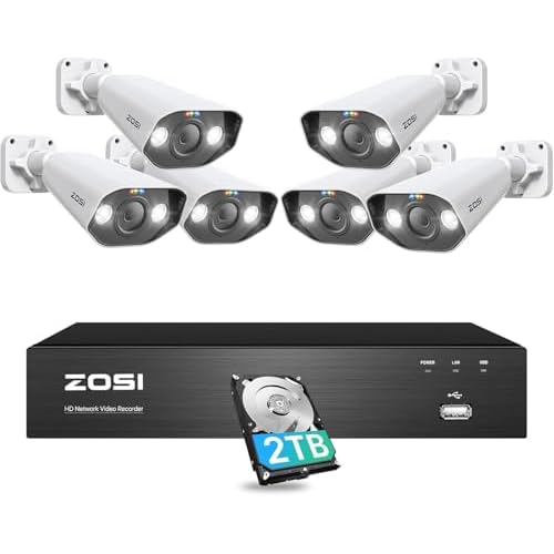 ZOSI 4K Home PoE Security Camera System,8 Ports 16CH 8MP NVR with 2TB HDD,6pcs 4K Outdoor Indoor PoE Bullet Cameras,AI Human Detection,2 Way Audio,Spotlight Siren,Color Night Vision,for 24/7