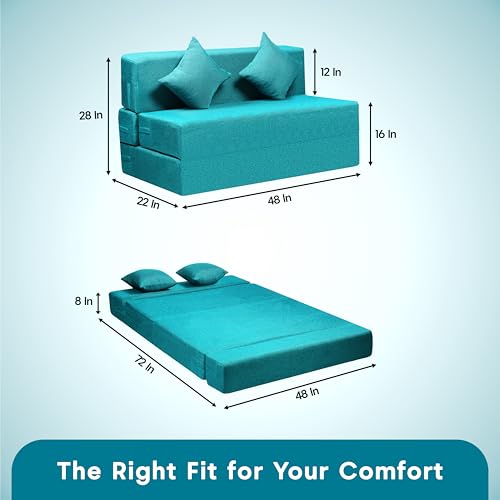 Image of Amazon Brand - Solimo 2 Seater 4 * 6 Jute Fabric Washable Cover Sofa Cum Bed with 2 Cushion 2 Seater Double Foam Fold Out Sofa Cum Bed (Finish Color - Sky Blue Delivery Condition - Pre-Assembled)