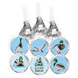 150pcs One Lucky Duck Party Favor Stickers,Duck Hunting Birthday Themed Label Stickers Round Mini Chocolate Candy Wrappers,Mallard 1st Birthday Party Favor Labels