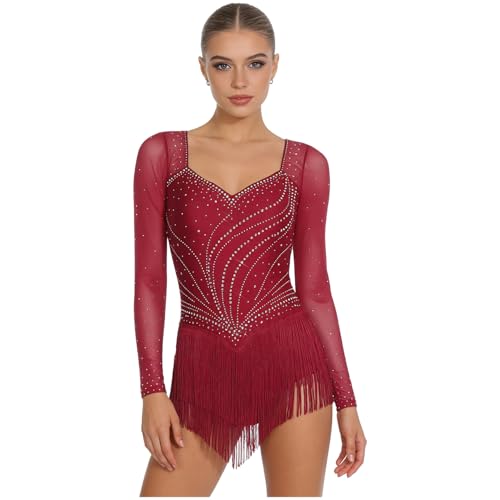 Robe danse latine à franges et strass pour rumba et salsa