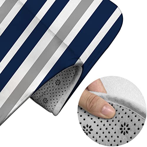 Badezimmerteppich-Set, 3-teilig, blau-graue Streifen, nahtloses Muster, waschbare Badteppiche, rutschfest, mit Rückenpolster, Konturteppich und Toilettendeckelbezug – Bild 5