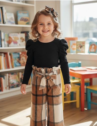 Image of MIGU Toddler Girl Clothes,Girls Fashion Clothes Puff Sleeves Shirt Pants Headband 3Pcs Girls Gifts Sets