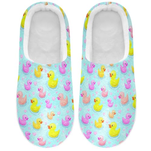 Cute Rubber Duck Blue Slippers for Women Men, Soft House Slippers with Cozy Memory Foam Indoor Outdoor Slippers Size 8/9 2301522