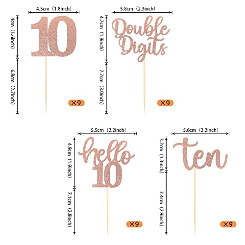 36 Pack 10Th Birthday Cupcake Toppers Rose Gold Glitter Hello 10 Ten Cupcake Picks Double Digits Cake Decorations For 10Th Birthday Anniversary Party Supplies #TOP1