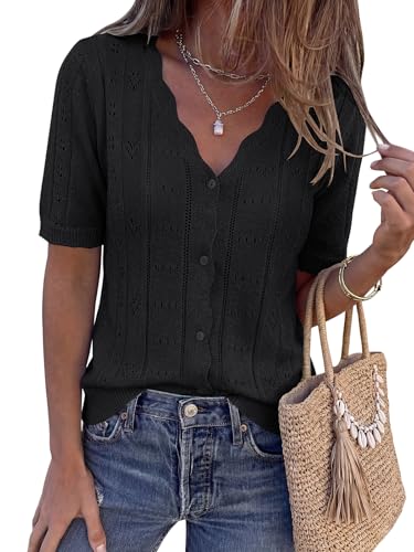 PRETTYGARDEN Lightweight Short Sleeve Button Down Shirts 2026 Hollow Out