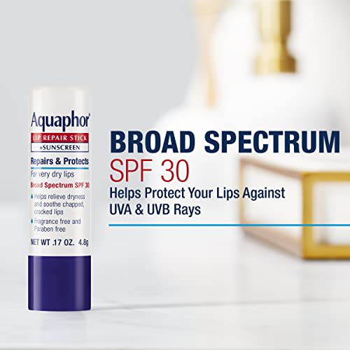 Aquaphor Lip Repair Stick With Sunscreen, Lip Protectant, Soothes Dry Chapped Lips, 0.17 Oz Stick (Pack Of 4) #TOP1