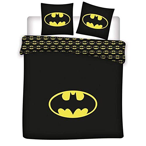 Parure de Lit Double Batman Logo, Housse de Couette 240x220 cm + 2 Taies d'oreiller 63x63 cm, 100% Polyester
