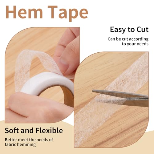 32 Yards Hem Tape, 0.75 INCH 4 Rolls Iron on Hemming Tape, Adhesive No Sew Hemming Tapes for Pants Curtains Dresses Clothes Fabric Crafting Projects (White) - Thumbnail 3