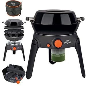 Cooking Stove Station Portable Outdoor with Enamelled Pot, BBQ Grid & Grill Plate – 2.2kW Power, Push-Button Piezo Ignition, Foldable Legs & Storage Bag – Ideal for Camping & Fishing NGT