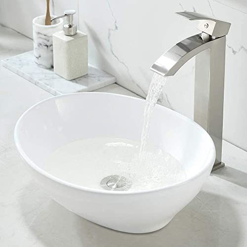 Oval Vessel Sink With Faucet And Drain Combo-Wmxqx 16X13 White Bathroom Sink Above Counter Oval Ceramic Bathroom Vanity Vessel Sink, Faucet And Pop Up Drain Combo #TOP3
