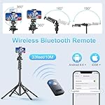 Fugetek 62" Professional Cell Phone Tripod, Ultra Stable 4 Leg Design, Bluetooth Remote, 100% All Aluminum Stick & Legs, Portable All in One, 360° Phone Mount with 2 Cold Shoe Slots, Non Skid Feet - Image 2
