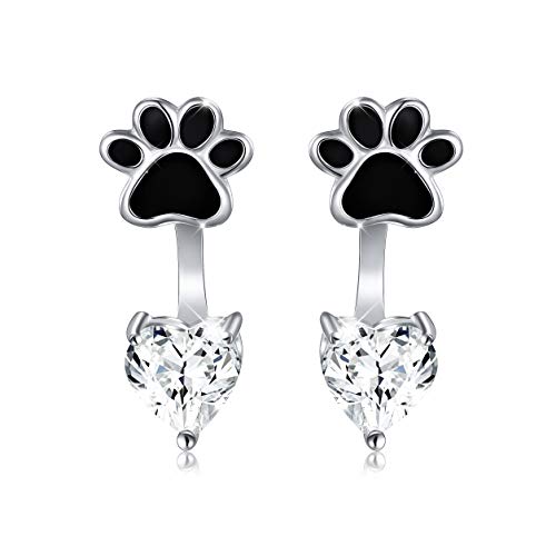 DAOCHONGSterling Silver Forever Love Front and Back Heart Stud Puppy Paw Earrings Jacket for Women
