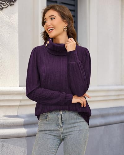 Bulotus Women's Turtleneck Tunic Sweaters Long Sleeve Ribbed Knit Comfy Loose Casual Fall Sweater