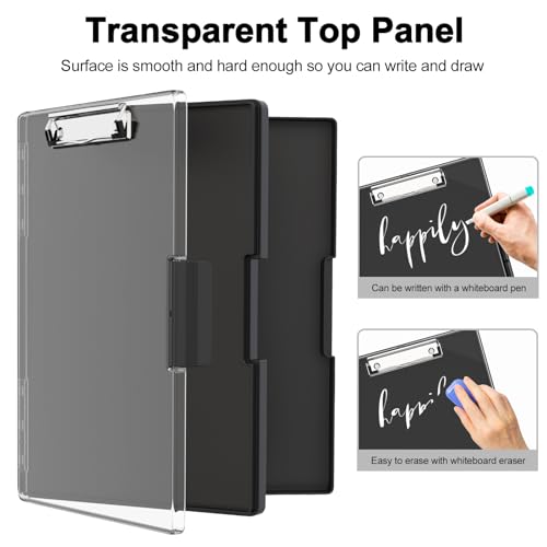 Piasoenc Klemmbrett mit Aufbewahrung, Klemmbretter mit 2 Aufbewahrungsboxen und A4-Papierordner, klare, trocken abwischbare Oberfläche, strapazierfähiger Kunststoff, Folio & seitliche Öffnung.