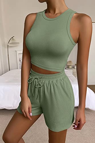 Automet Womens Lounge Sets 2 Two Piece Outfits Sleeveless Crop Top And Drawstring Shorts Sweatsuits Summer Casual Tracksuits #TOP1