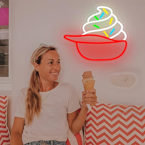 Image of Ice Cream Neon Sign ice cream neon light ice cream signs for wall decor Business Store Cafe Drink Shop calssroom Restaurant Decor Adjust Brightness