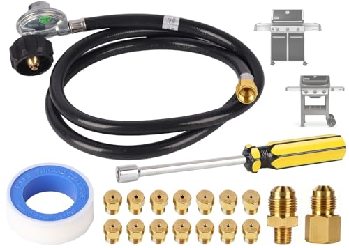 Natural Gas to Propane Conversion Kit for Weber GS4 Genesis II/I & Spirit II 210/310/315, 5FT Genesis 2 Propane Regulator Hose for Weber Natural Gas Conversion Kit, w/ 14 Orifices, 2 Fittings & Wrench