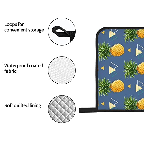 Gold Pineapple Background Printed Oven Mitts And Pot Holders Heat Resistant Potholders Oven Gloves And Pad For Baking Kitchen Grilling - 4 Set #TOP6
