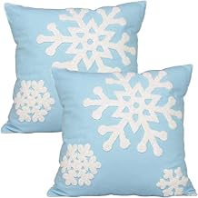 Elife Soft Square Christmas Snowflake Home Decorative Canvas Cotton Embroidery Throw Pillow Covers 18x18 Cushion Covers Pillowcases for Sofa Bed Chair 1 Pair, Sky Blue