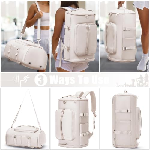 Image of MIYCOO Gym Bag with Shoes Compartment, Duffle Bag, Backpack with Wet Pocket | 3-Way Carry Travel Backpack, Sports Backpack for Men Women, Weekender Overnight Bag for Gym Travel Sports - Beige