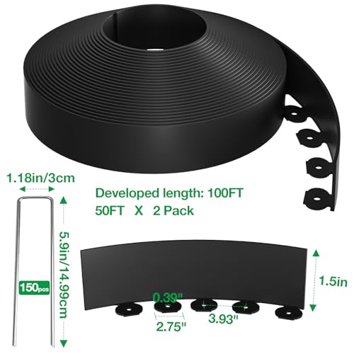 Bonviee 1.5” x 100’ Landscape Edging Kit, Garden Edging Coil with 150 Pcs Spikes, No Dig Lawn Border Design by Bonviee - Image 5