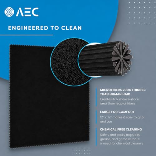 Image of AEC ClearPro Ultra Premium Microfiber Cleaning Cloth for Mobile Screen, Camera Lens, Glasses, Laptop, Tablet & Monitor | Lint-Free, Washable | 12 x 12 Inch | Black | Pack of 3