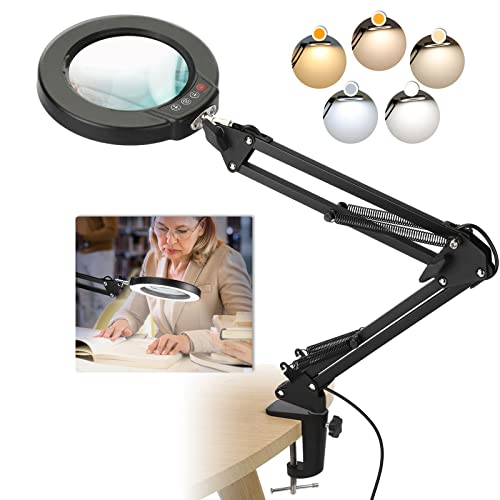 10X Krstlv Magnifying Glass with Light and Clamp, Upgrade Button 5 Color Modes, Stepless Dimmable LED Lighted Desk Lamp, Hands Free Magnifier with Light and Stand for Craft Hobby Reading Close Work 10X Krstlv Magnifying Glass with Light and Clamp, Upgrade Button 5 Color Modes, Stepless Dimmable LED Lighted Desk Lamp, Hands Free Magnifier with Light and Stand for Craft Hobby Reading Close Work