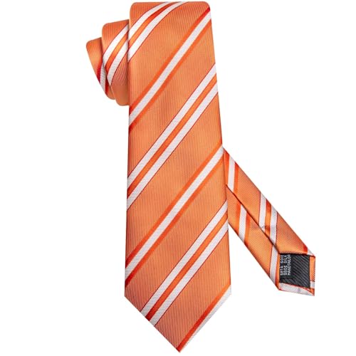 Image of Dubulle Mens Tie and Lapel Pin Paisley White Orange Striped Floral Necktie for Men Pocket Square Cufflinks Wedding Party