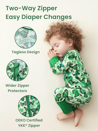 Image of Unisex Baby Bamboo Viscose Long Sleeve Romper, Cute Prints Zipper Footless Jumpsuit, Toddler One-Piece Outfits