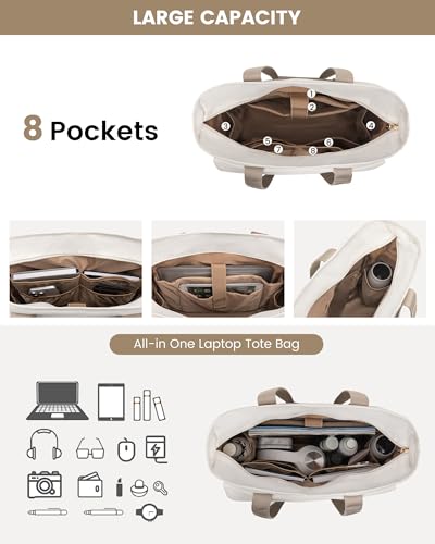Image of LOVEVOOK Laptop Bag for Women 15.6 Inch Canvas Laptop Large Capacity Work Bags Mutiple Pockets Teacher Bag Water Resistant Computer Bags for Business Travel Nurse, Khaki
