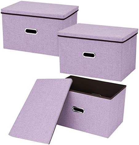Youyijia Storage Boxes with Lids 45x30x30cm Foldable Storage Box Storage Collapsible Fabric Storage Cubes with Handles Large Storage Baskets Home Office Box for Organizing Clothes Towels Books (Beige)