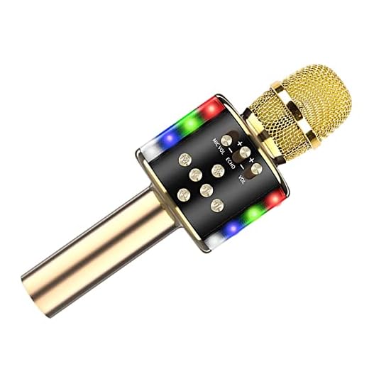 Amagogo Trådlös karaoke leksaksmikrofon för barn, bärbar Bluetooth-mikrofon för vuxna, med LED-belysning, för sjunga, födelsedag eller som guld